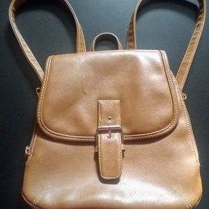Small brown leather look(100% Vinyl)backpack purse
